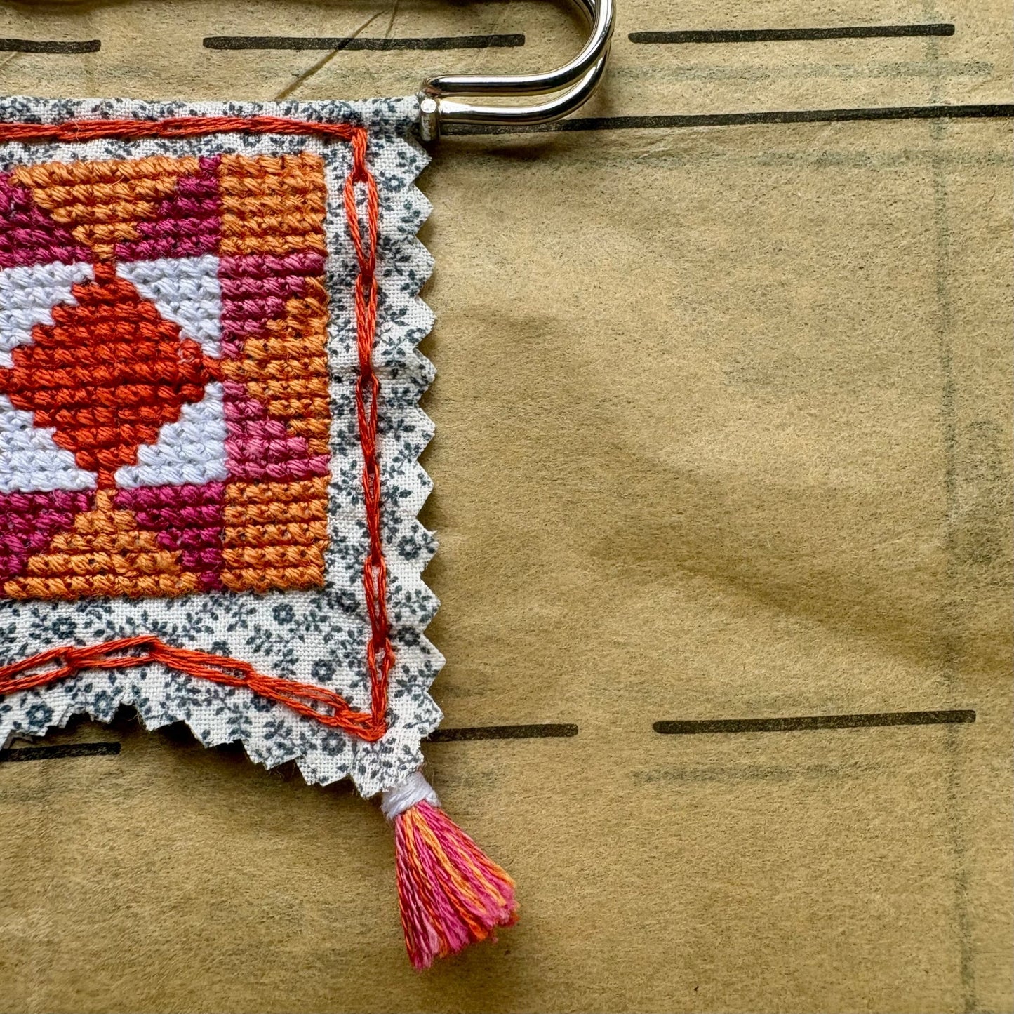 PENNANT PIN | Cross Stitch Quilt Blocks - Lesbian Pride Flag - Pulp & Thread