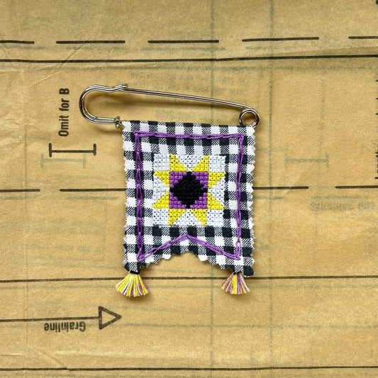 PENNANT PIN | Cross Stitch Quilt Blocks - Non-Binary Pride Flag