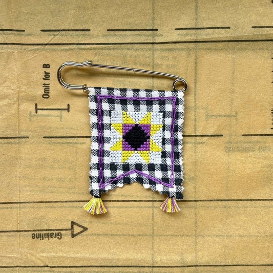 PENNANT PIN | Cross Stitch Quilt Blocks - Non-Binary Pride Flag - Pulp & ThreadPENNANT PIN | Cross Stitch Quilt Blocks - Non-Binary Pride FlagPulp & Thread