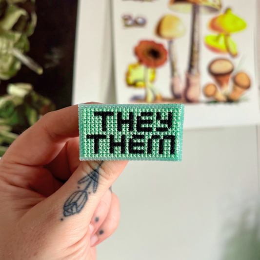 PIN BADGE | Cross Stitch Pronouns - Various