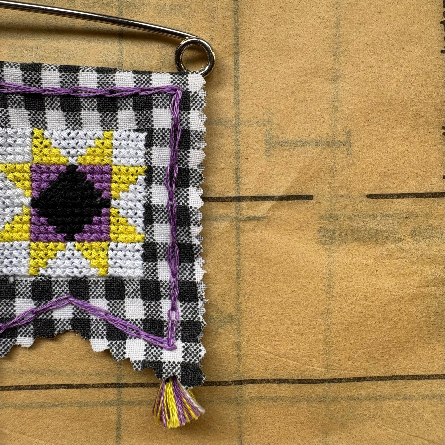PENNANT PIN | Cross Stitch Quilt Blocks - Non-Binary Pride Flag - Pulp & ThreadPENNANT PIN | Cross Stitch Quilt Blocks - Non-Binary Pride FlagPulp & Thread