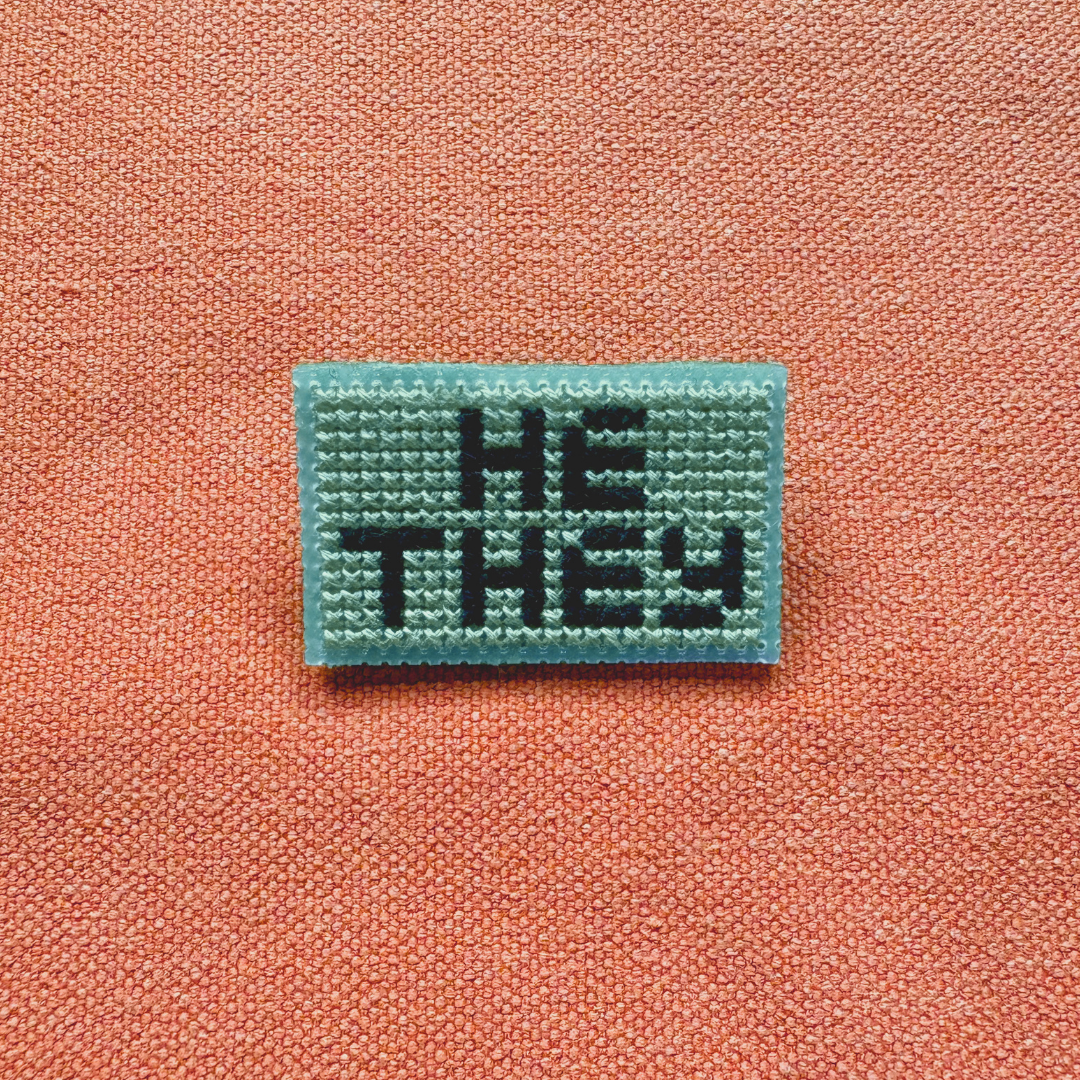 PIN BADGE | Cross Stitch Pronouns - Various
