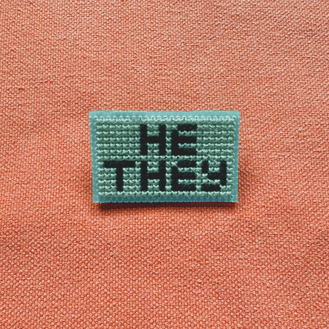 PIN BADGE | Cross Stitch Pronouns - Various - Pulp & Thread