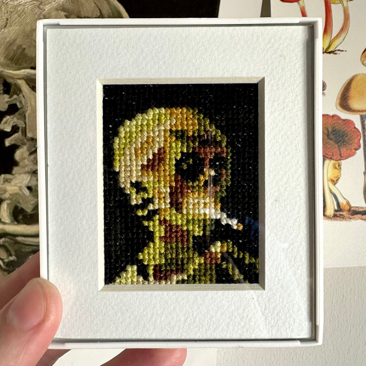 CROSS-STITCH | Mini Framed Cross Stitch - Van Gogh Smoking Skeleton