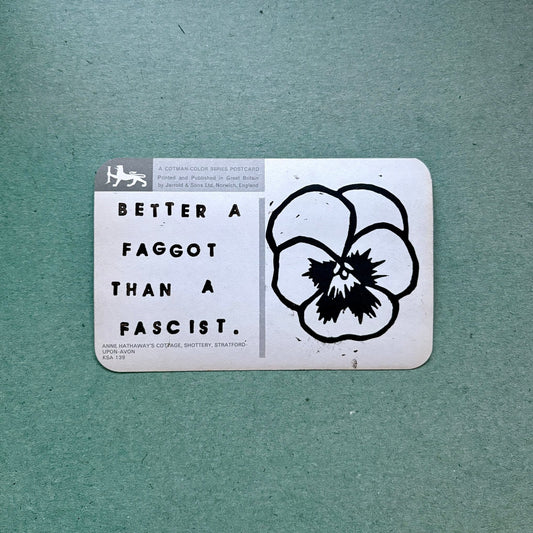VINTAGE POSTCARD LINO PRINT - Seconds | Better Than A Fascist - Pulp & Thread