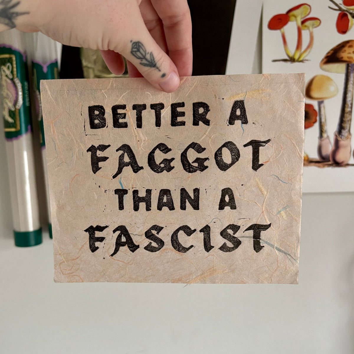 LINO PRINT | Better Than A Fascist - Coral Mulberry - Pulp & Thread