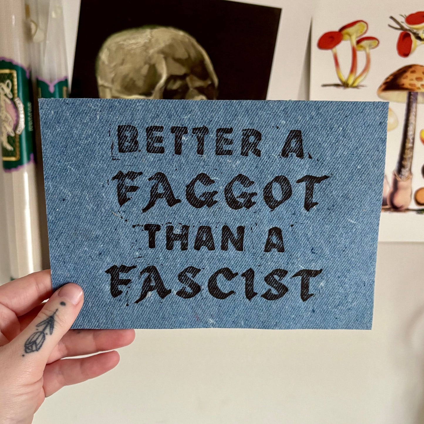 LINO PRINT | Better Than A Fascist - Denim Bamboo - Pulp & Thread