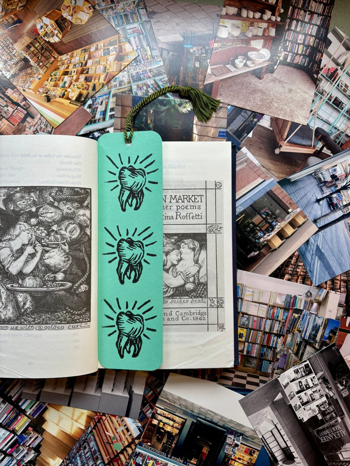LINO PRINTED BOOKMARK | 3 Wise Teeth - Teal - Pulp & Thread