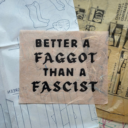 LINO PRINT | Better Than A Fascist - Coral Mulberry - Pulp & Thread