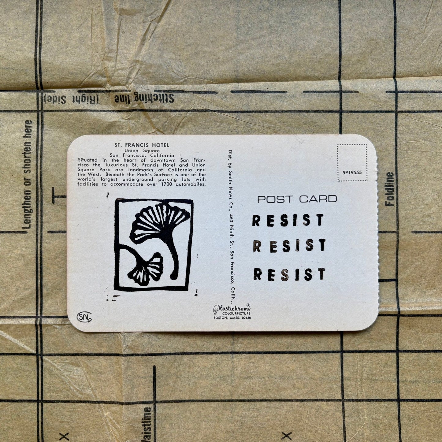 VINTAGE POSTCARD LINO PRINT | Resist Resist Resist - Pulp & Thread