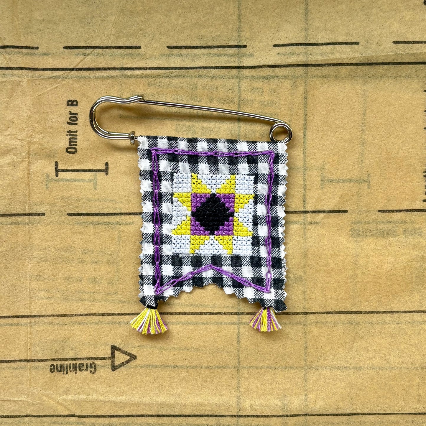 PENNANT PIN | Cross Stitch Quilt Blocks - Non-Binary Pride Flag