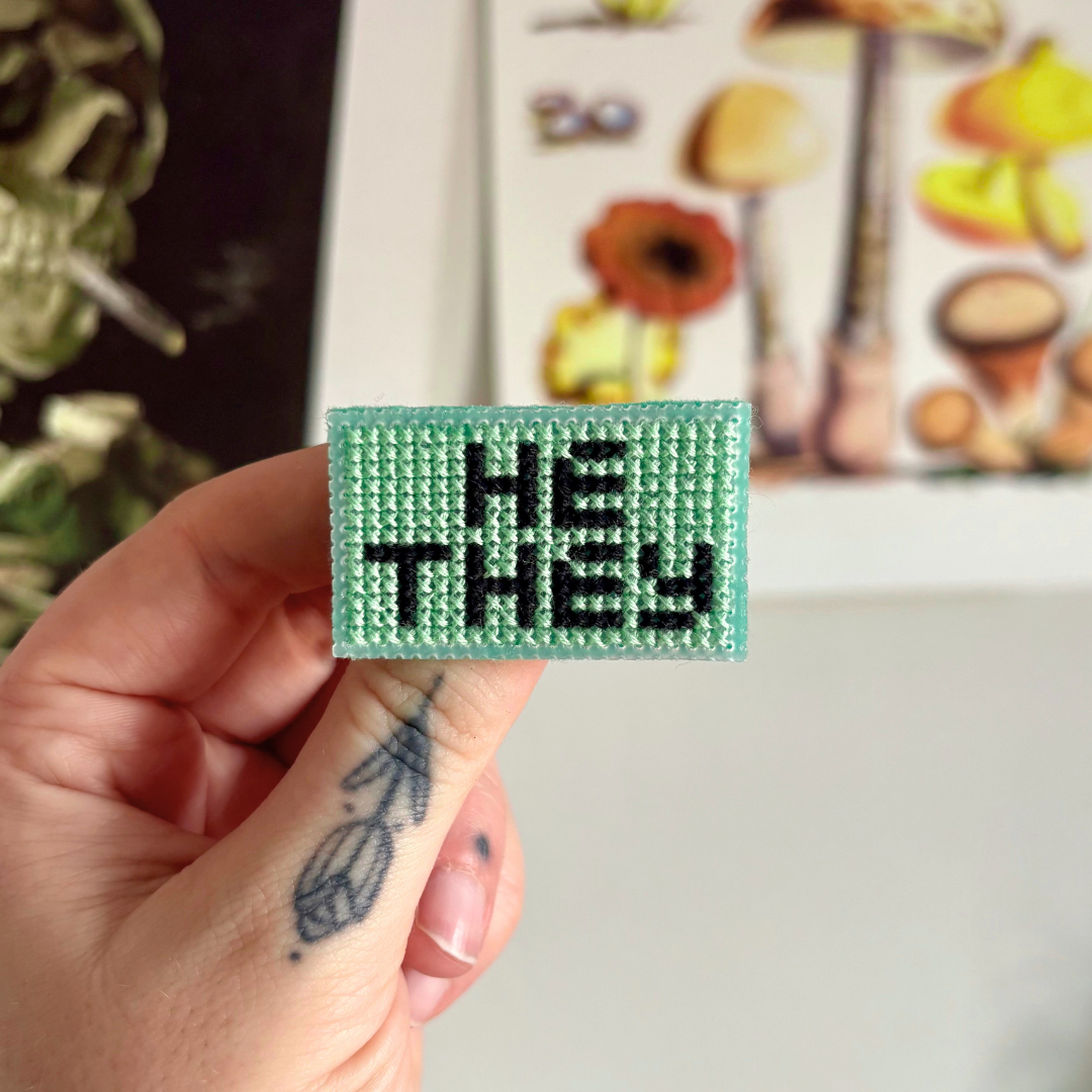 PIN BADGE | Cross Stitch Pronouns - Various