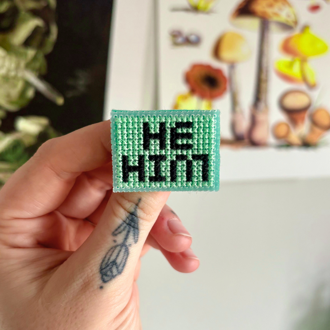 PIN BADGE | Cross Stitch Pronouns - Various