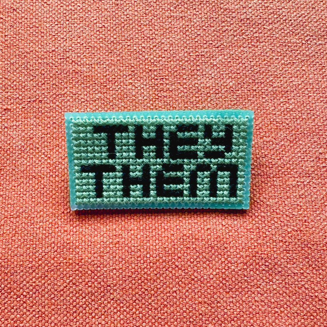 PIN BADGE | Cross Stitch Pronouns - Various