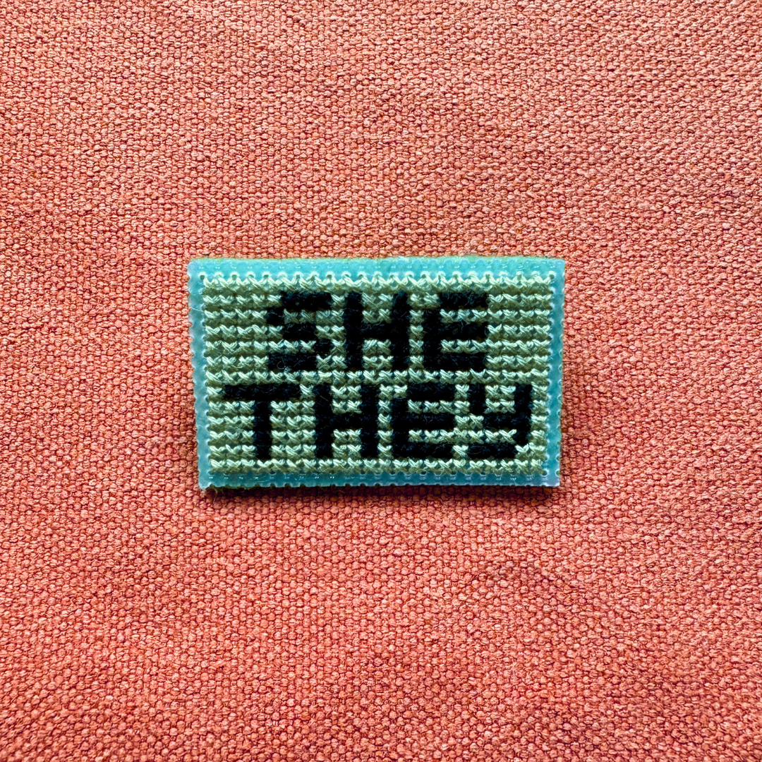 PIN BADGE | Cross Stitch Pronouns - Various