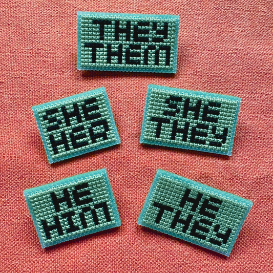 PIN BADGE | Cross Stitch Pronouns - Various