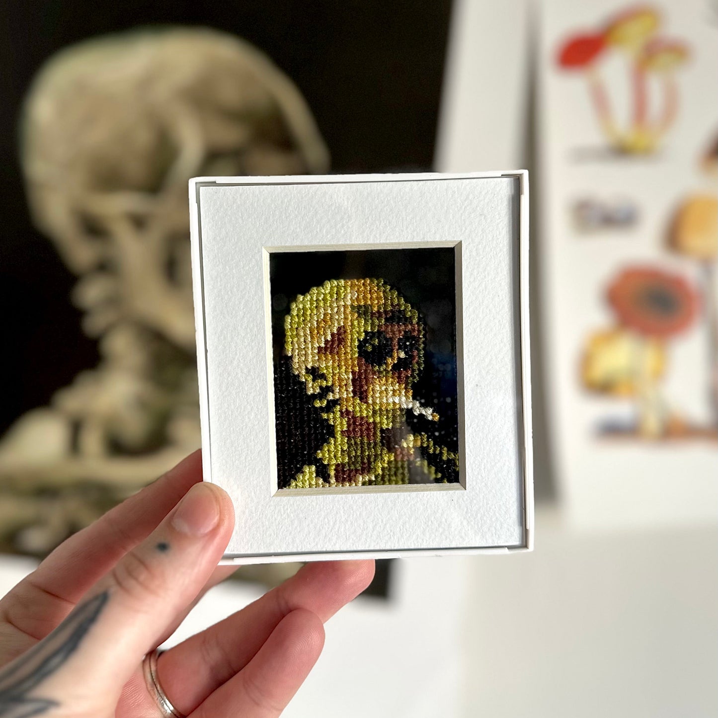 CROSS-STITCH | Mini Framed Cross Stitch - Van Gogh Smoking Skeleton