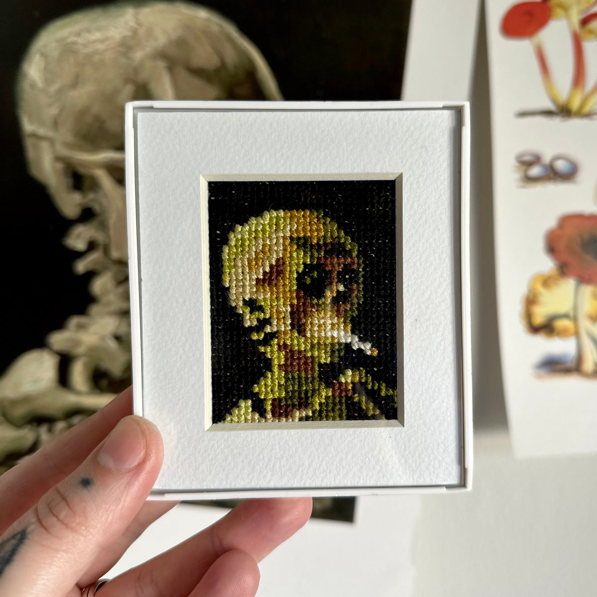 CROSS-STITCH | Mini Framed Cross Stitch - Van Gogh Smoking Skeleton