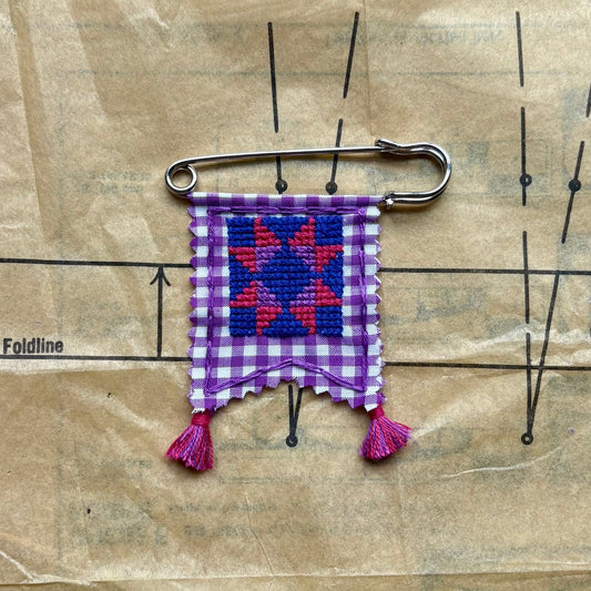 PENNANT PIN | Cross Stitch Quilt Blocks - Bi Pride Flag - Pulp & Thread