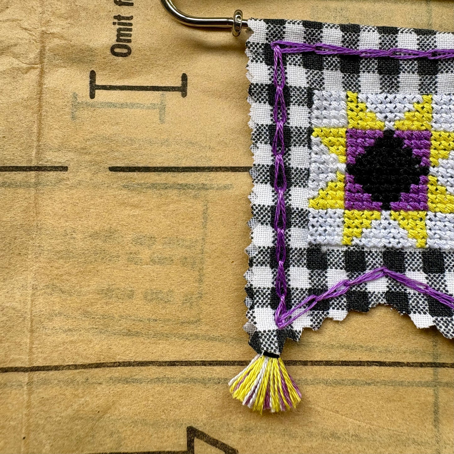 PENNANT PIN | Cross Stitch Quilt Blocks - Non-Binary Pride Flag