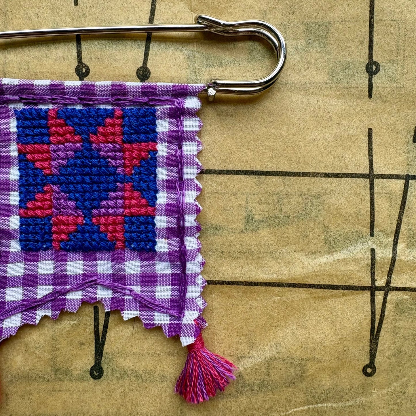 PENNANT PIN | Cross Stitch Quilt Blocks - Bi Pride Flag - Pulp & Thread