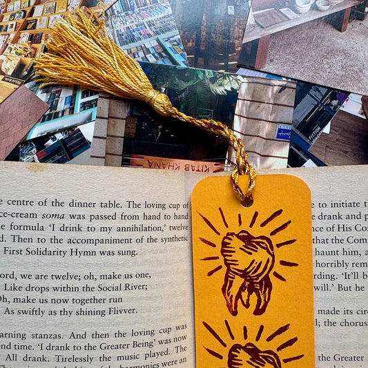 LINO PRINTED BOOKMARK | 3 Wise Teeth - Amber
