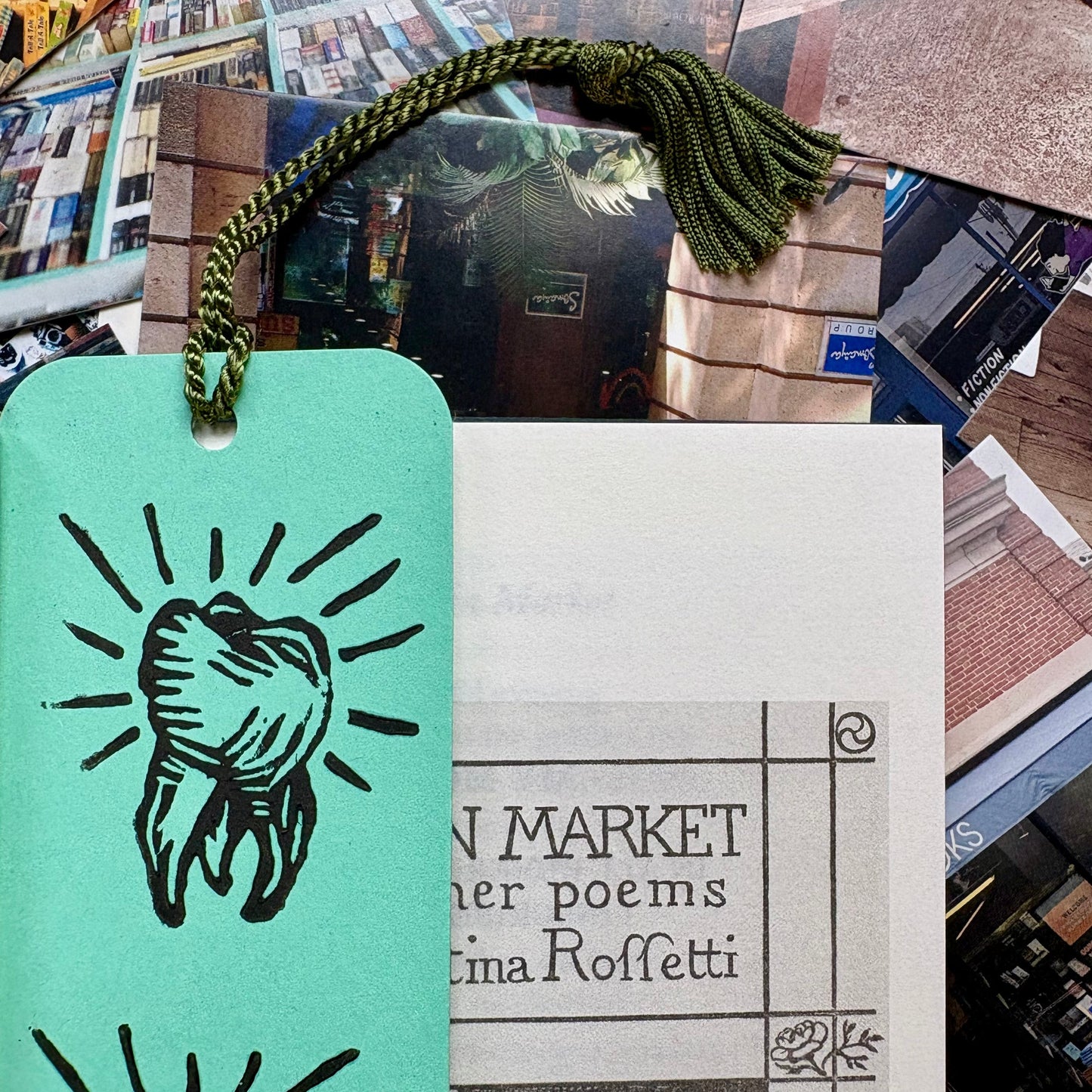 LINO PRINTED BOOKMARK | 3 Wise Teeth - Teal