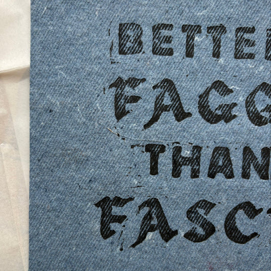 LINO PRINT | Better Than A Fascist - Denim Bamboo - Pulp & Thread