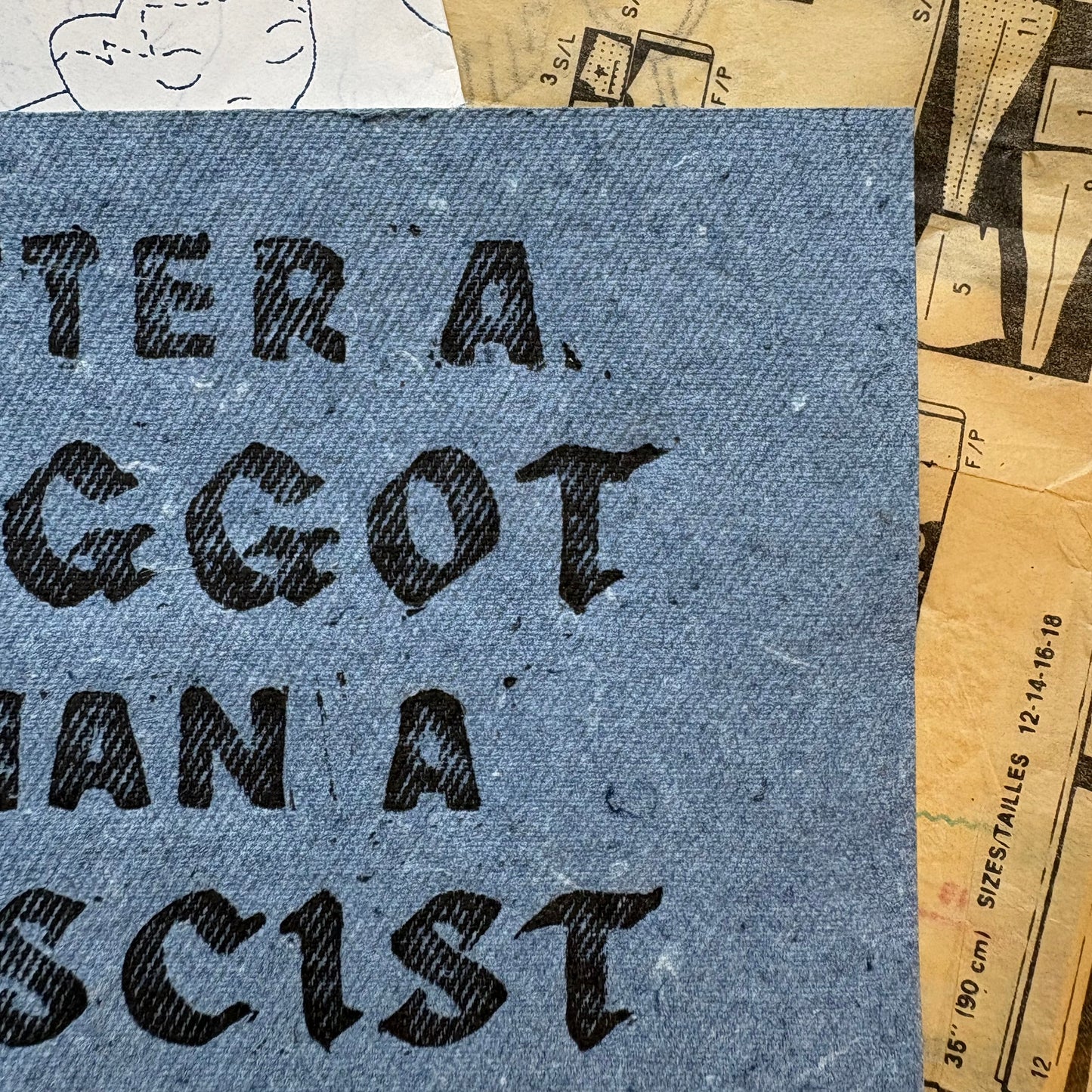 LINO PRINT | Better Than A Fascist - Denim Bamboo
