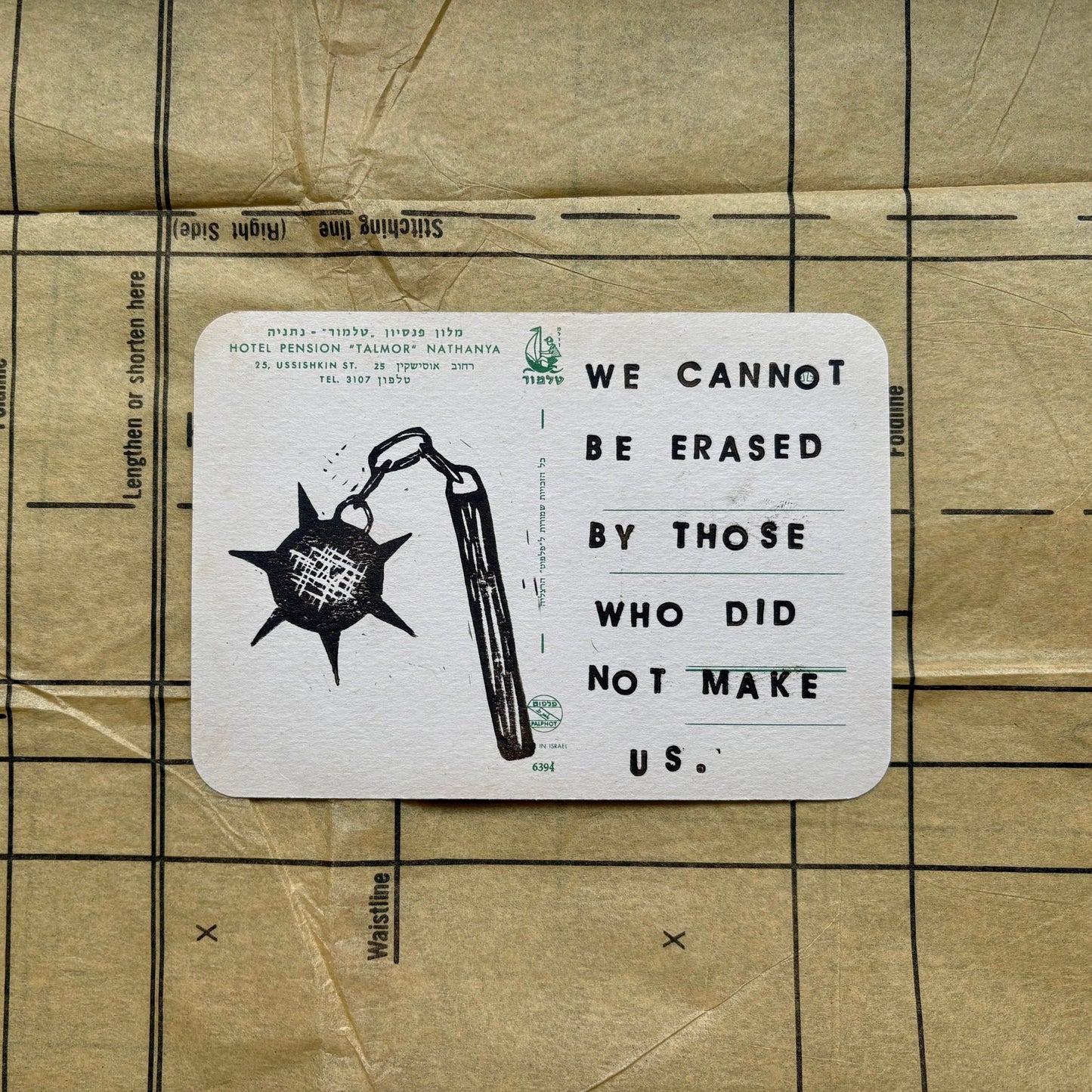VINTAGE POSTCARD LINO PRINT | We Cannot Be Erased - Pulp & Thread