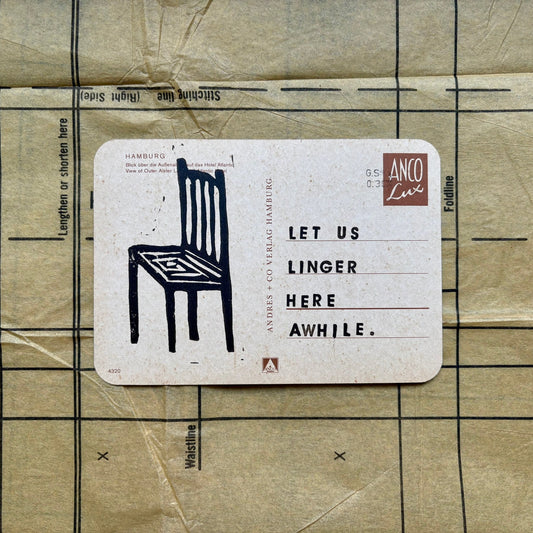 VINTAGE POSTCARD LINO PRINT | Let Us Linger - Pulp & Thread