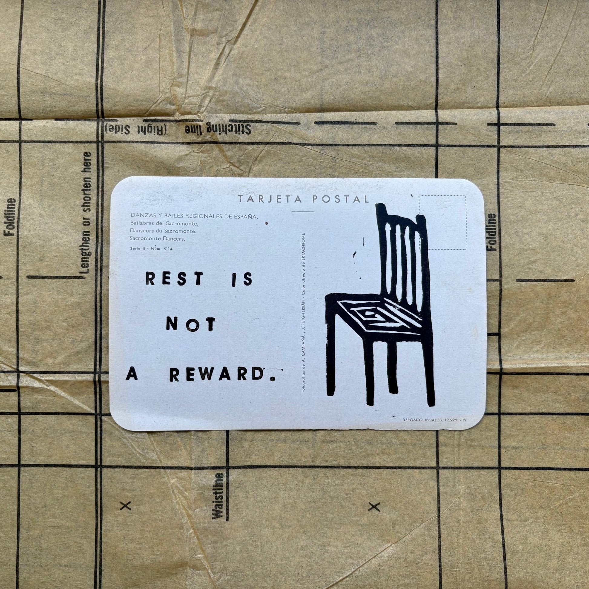 VINTAGE POSTCARD LINO PRINT | Rest Is Not A Reward - Pulp & Thread