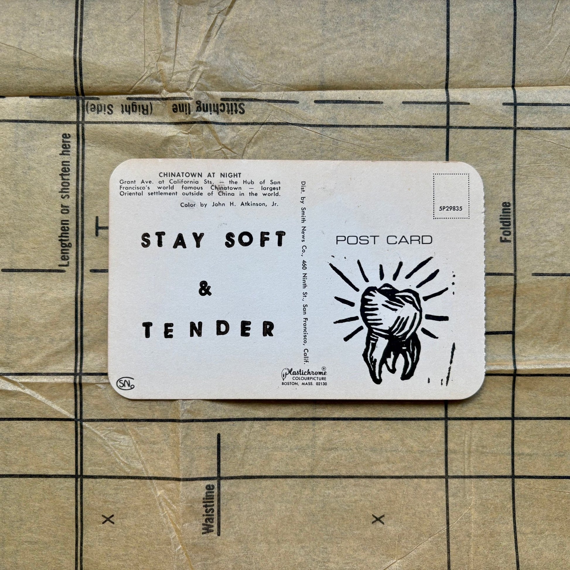 VINTAGE POSTCARD LINO PRINT | Soft & Tender - Pulp & Thread