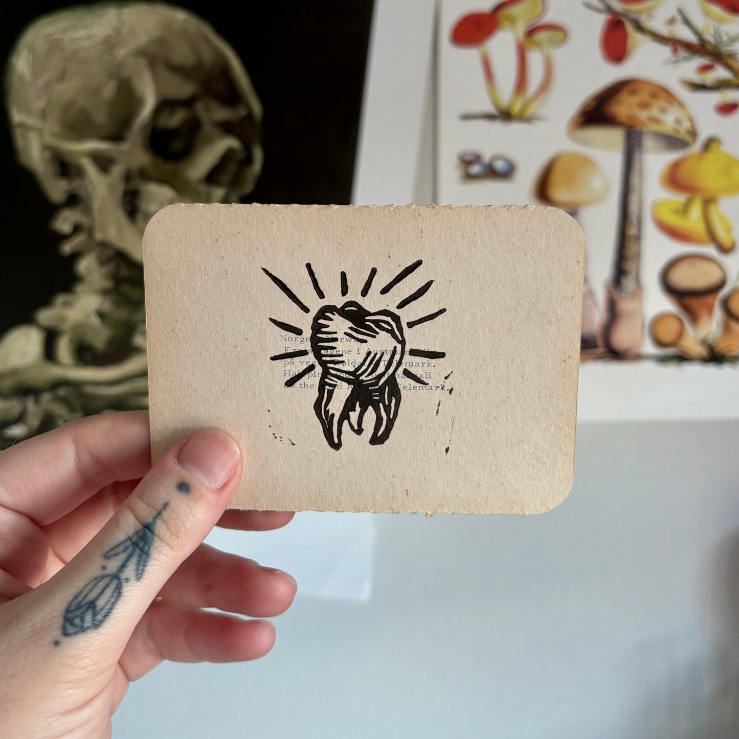 VINTAGE POSTCARD LINO PRINT | Tooth - Pulp & Thread