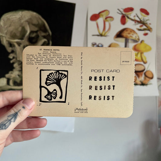 VINTAGE POSTCARD LINO PRINT | Resist Resist Resist - Pulp & Thread