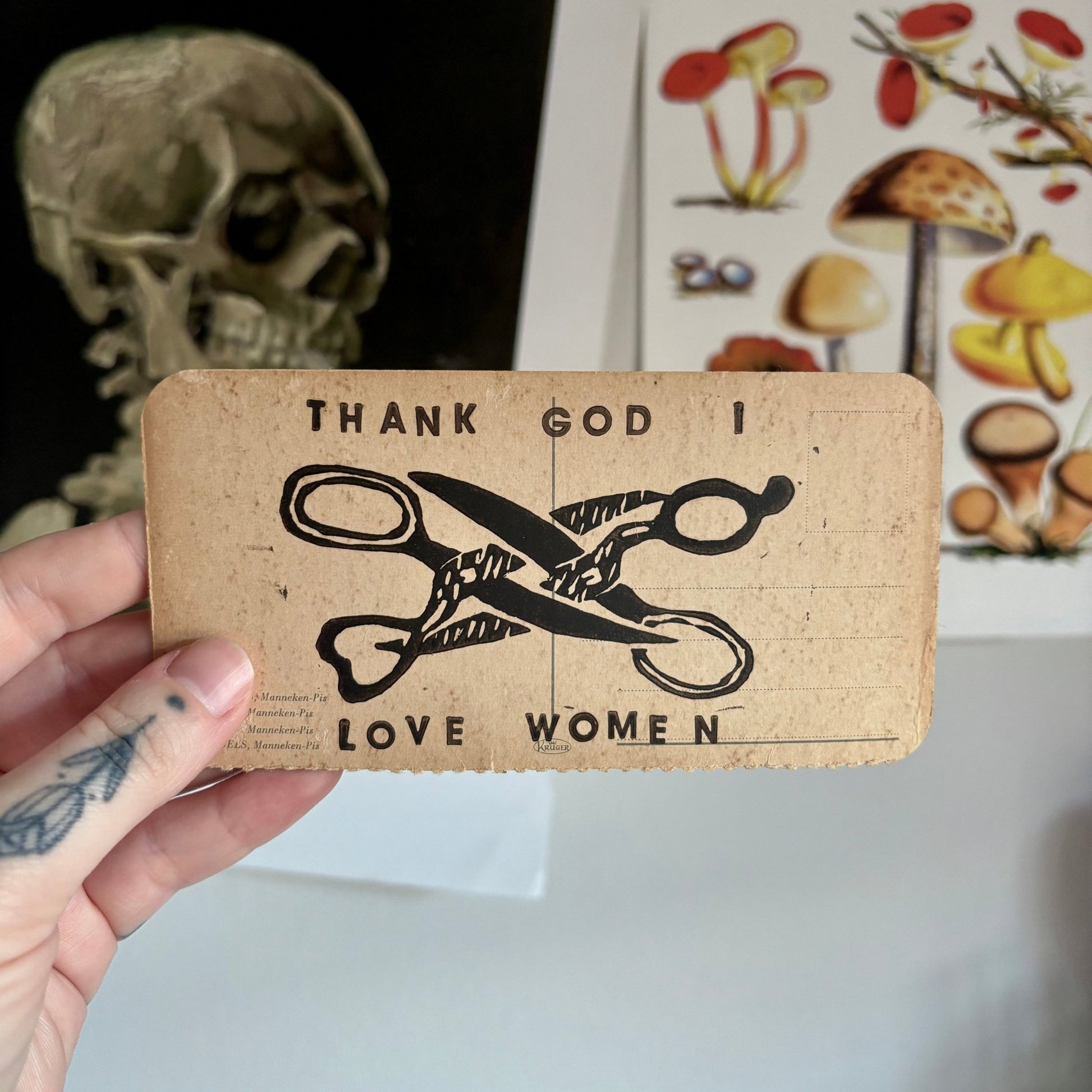 VINTAGE POSTCARD LINO PRINT | I Love Women - Pulp & Thread