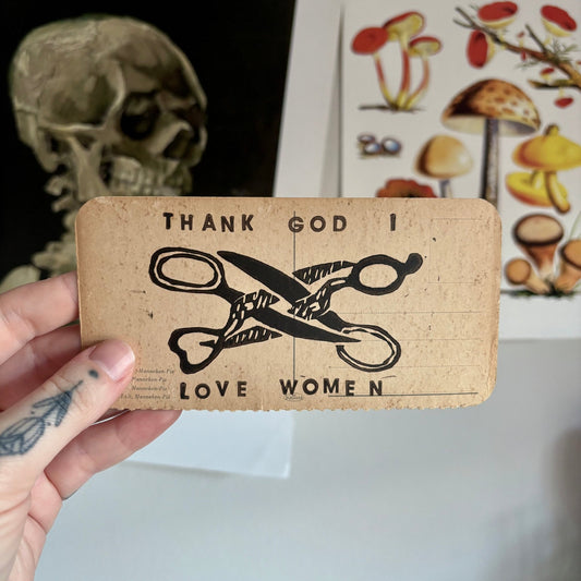 VINTAGE POSTCARD LINO PRINT | I Love Women - Pulp & Thread
