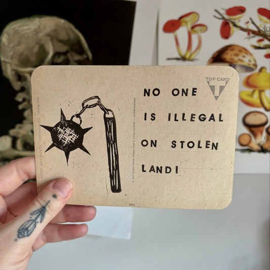 VINTAGE POSTCARD LINO PRINT | No One Is Illegal - Pulp & Thread