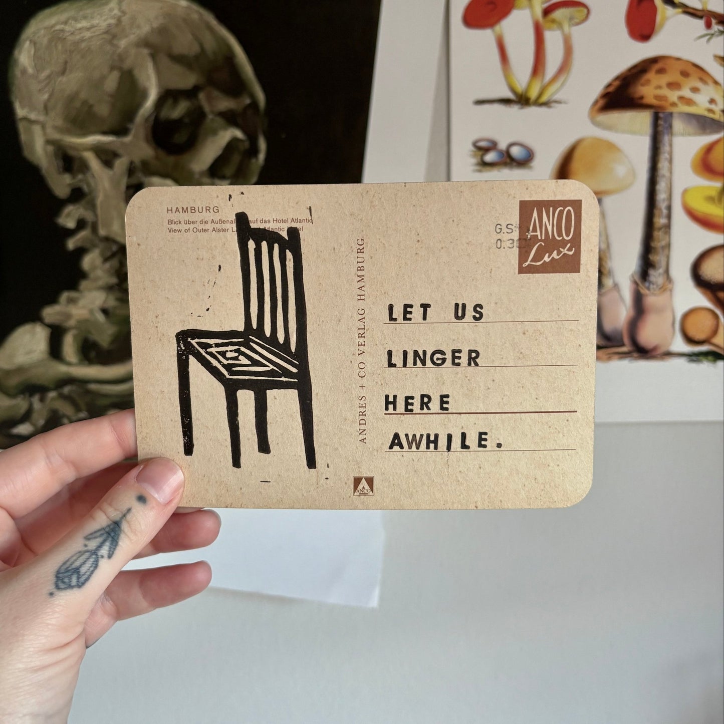 VINTAGE POSTCARD LINO PRINT | Let Us Linger - Pulp & Thread