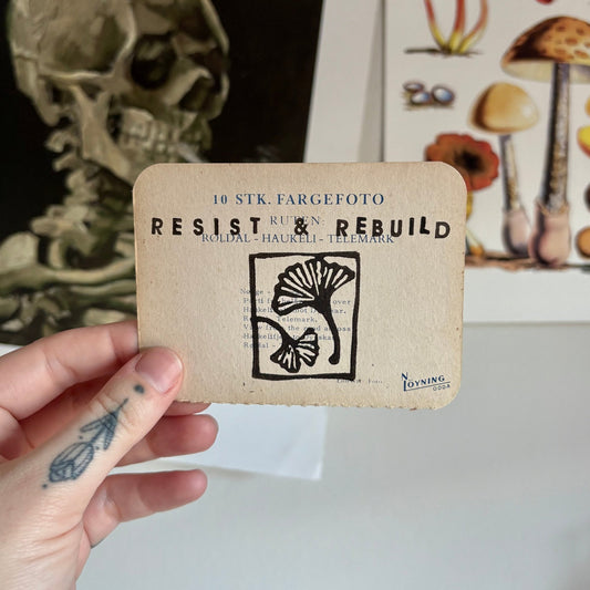 VINTAGE POSTCARD LINO PRINT | Resist & Rebuild - Pulp & Thread