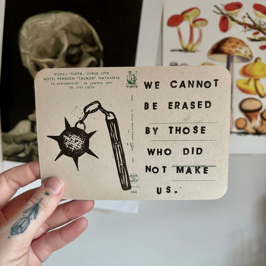VINTAGE POSTCARD LINO PRINT | We Cannot Be Erased - Pulp & Thread