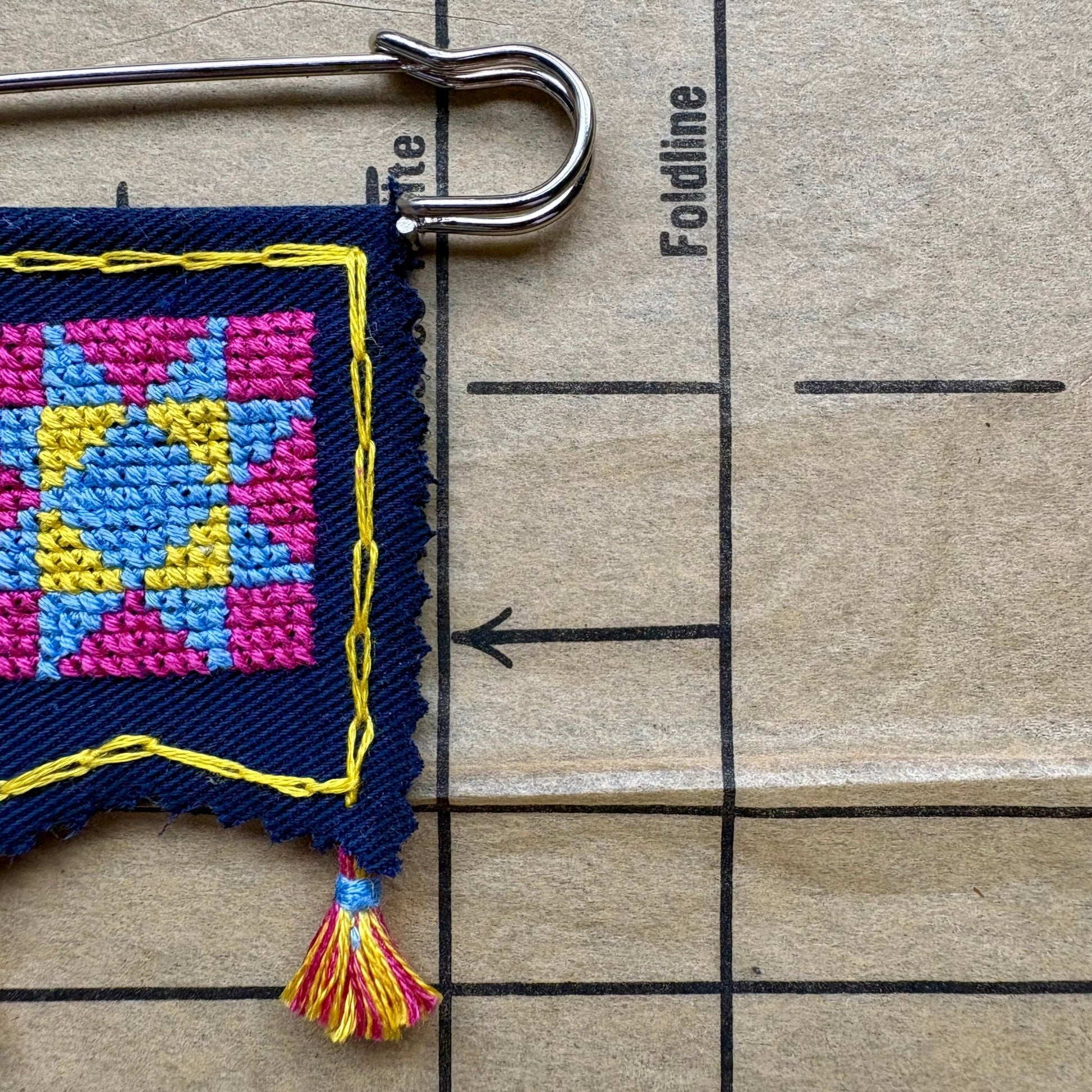 PENNANT PIN | Cross Stitch Quilt Blocks - Pansexual Pride Flag - Pulp & Thread