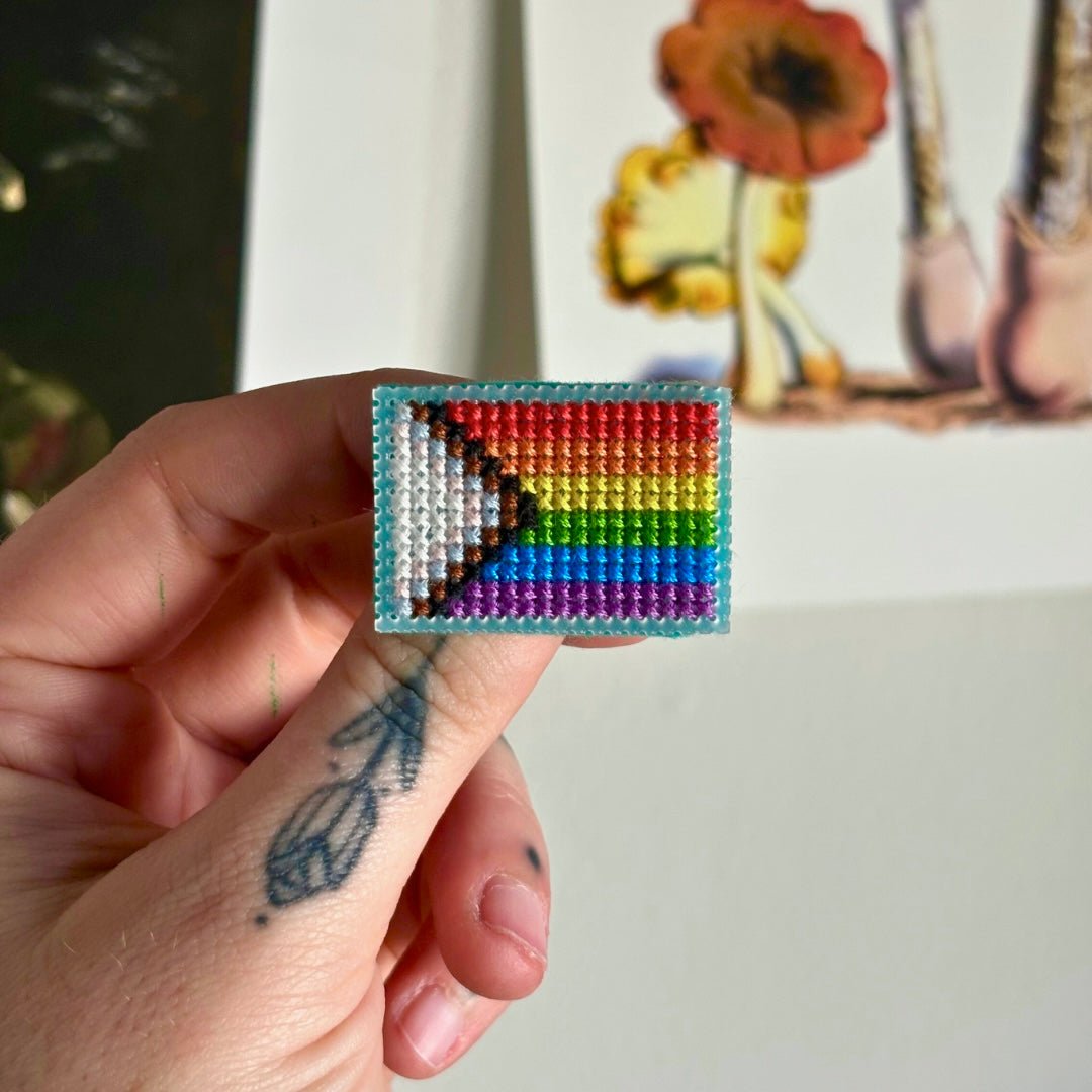 PIN BADGE | Cross Stitch Pride Flag - Pulp & Thread