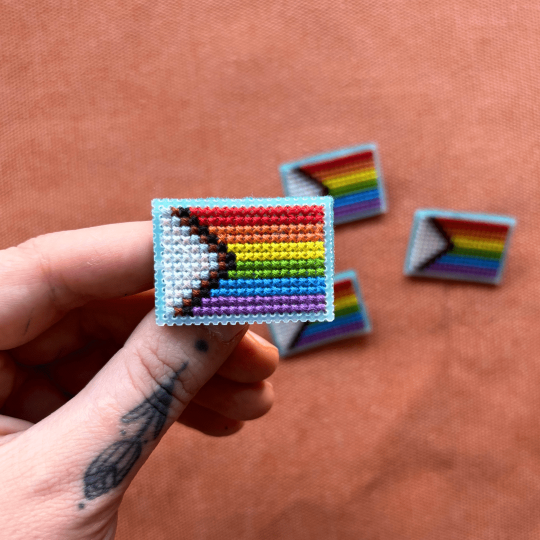 PIN BADGE | Cross Stitch Pride Flag - Pulp & Thread